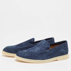 مملوكة مسبقًا Loro Piana Navy Blue Suede Summer Walk Loafers Size 40