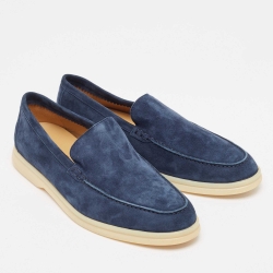 مملوكة مسبقًا Loro Piana Navy Blue Suede Summer Walk Loafers Size 40