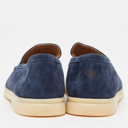 مملوكة مسبقًا Loro Piana Navy Blue Suede Summer Walk Loafers Size 40