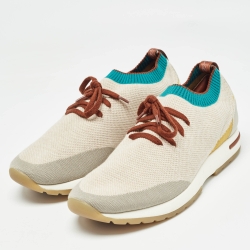 Loro Piana Cream/Grey Knit Fabric Flexy Walker Sneakers Size 41