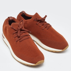 مملوكة مسبقًا Loro Piana Brown Knit Fabric 360 LP Flexy Walk Low Top Sneakers Size 41