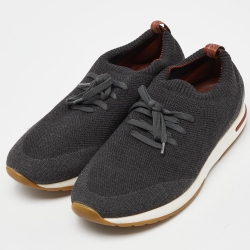 Loro Piana Grey Knit Fabric and Leather 360 Flexy Walker Slip On Sneakers Size 42