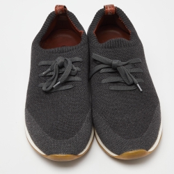 Loro Piana Grey Knit Fabric and Leather 360 Flexy Walker Slip On Sneakers Size 42
