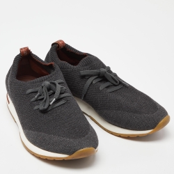 Loro Piana Grey Knit Fabric and Leather 360 Flexy Walker Slip On Sneakers Size 42