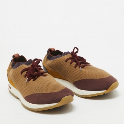 Pre Owned Loro Piana Brown Knit Fabric 360 Flexy Walker Low Top Sneakers Size 43