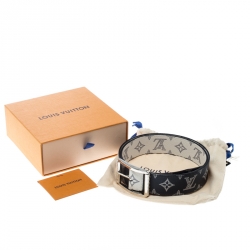 Pre Owned Louis Vuitton White/Blue Monogram Savane Canvas Chapman Brothers Reverso Belt Size 85 cm