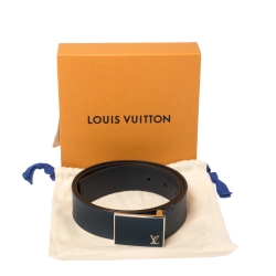 Pre Owned Louis Vuitton Blue Taiga Leather Taïga Metropole Belt 90CM