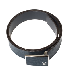 Pre Owned Louis Vuitton Blue Taiga Leather Taïga Metropole Belt 90CM