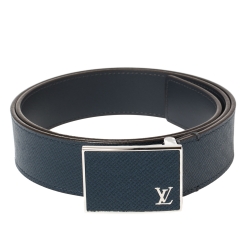 Pre Owned Louis Vuitton Blue Taiga Leather Taïga Metropole Belt 90CM