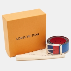 مملوكة مسبقًا Louis Vuitton Red/Blue Taurillon Leather Logo Reversible Buckle Belt 95CM