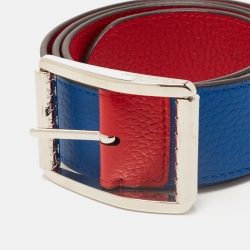 مملوكة مسبقًا Louis Vuitton Red/Blue Taurillon Leather Logo Reversible Buckle Belt 95CM