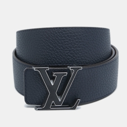 Pre Owned Louis Vuitton Navy Blue/Brown Taurillon Leather LV Tilt Reversible Belt 100CM