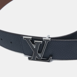 Pre Owned Louis Vuitton Navy Blue/Brown Taurillon Leather LV Tilt Reversible Belt 100CM