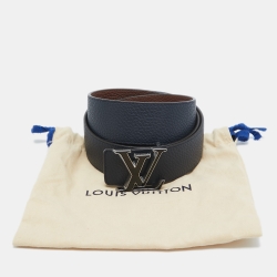 Pre Owned Louis Vuitton Navy Blue/Brown Taurillon Leather LV Tilt Reversible Belt 100CM