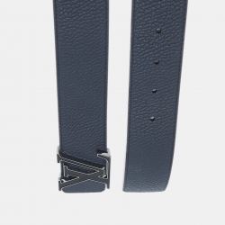 Pre Owned Louis Vuitton Navy Blue/Brown Taurillon Leather LV Tilt Reversible Belt 100CM