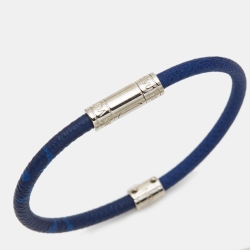 مملوكة مسبقًا Louis Vuitton Split Canvas Leather Silver Tone Bracelet
