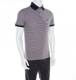 مملوكة مسبقًا Louis Vuitton Navy Blue and White Horizontal Striped Polo T-Shirt S