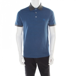 Louis Vuitton Blue and Grey Horizontal Striped Polo T-Shirt M