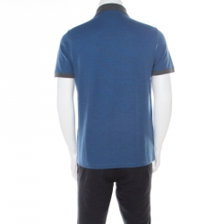 Louis Vuitton Blue and Grey Horizontal Striped Polo T-Shirt M