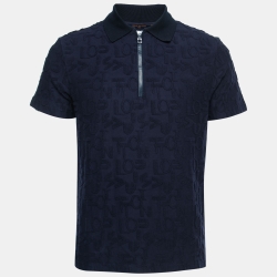 Louis Vuitton Navy Blue Logo Jacquard Terry Cotton Polo T-Shirt XS