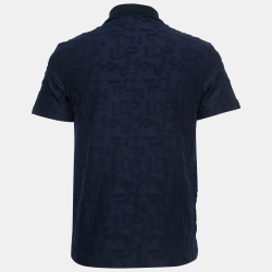 Louis Vuitton Navy Blue Logo Jacquard Terry Polo T-Shirt XS