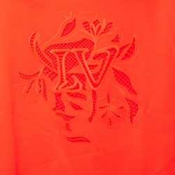 Pre Owned Louis Vuitton Neon Orange Vegetal Lace Embroidery T-Shirt XS