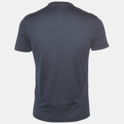 Pre Owned Louis Vuitton Navy Blue Cotton V-Neck T-Shirt XS