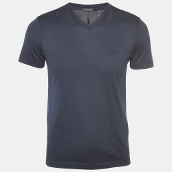 Pre Owned Louis Vuitton Navy Blue Cotton V-Neck T-Shirt XS