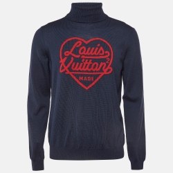 Louis Vuitton Navy Blue Heart Intarsia Wool Sweater L