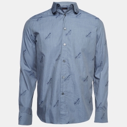 Louis Vuitton Blue Logo Printed Printed Cotton Shirt XS