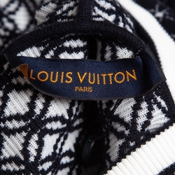 Pre Owned Louis Vuitton Navy Blue Monogram Patterned Knit Hoodie XXL