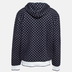 Pre Owned Louis Vuitton Navy Blue Monogram Patterned Knit Hoodie XXL