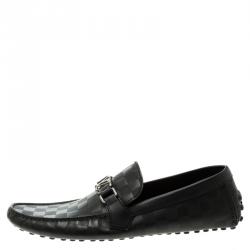 Pre Owned Louis Vuitton Black Damier Embossed Leather Hockenheim Loafers Size 44