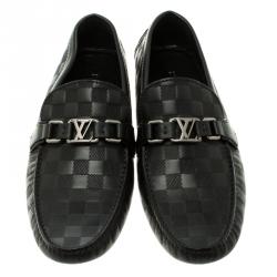 Pre Owned Louis Vuitton Black Damier Embossed Leather Hockenheim Loafers Size 44
