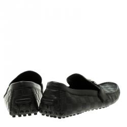 Pre Owned Louis Vuitton Black Damier Embossed Leather Hockenheim Loafers Size 44