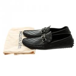 Pre Owned Louis Vuitton Black Damier Embossed Leather Hockenheim Loafers Size 44