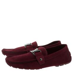 Pre Owned حذاء لوفرز لوي فيتون مونت كارلو سويدي أحمر غارنت مقاس 43.5