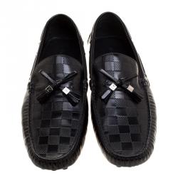 Pre Owned Louis Vuitton Black Damier Embossed Leather Bow Detail Loafers Size 43.5