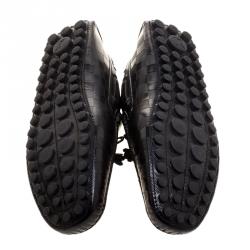 Pre Owned Louis Vuitton Black Damier Embossed Leather Bow Detail Loafers Size 43.5