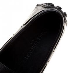 Pre Owned Louis Vuitton Black Damier Embossed Leather Bow Detail Loafers Size 43.5