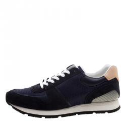 Pre Owned Louis Vuitton Blue Mesh and Suede Abbesses Sneakers Size 42.5