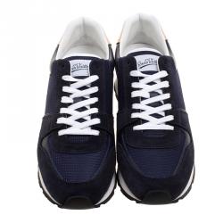 Pre Owned Louis Vuitton Blue Mesh and Suede Abbesses Sneakers Size 42.5