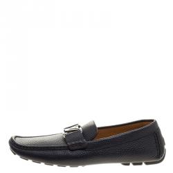 Pre Owned Louis Vuitton Navy Blue Leather Monte Carlo Loafers Size 41