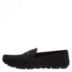 Pre Owned Louis Vuitton Black Damier Infini Suede Loafers Size 43.5