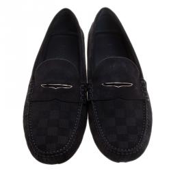 Pre Owned Louis Vuitton Black Damier Infini Suede Loafers Size 43.5