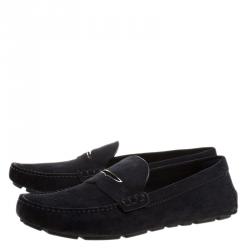 Pre Owned Louis Vuitton Black Damier Infini Suede Loafers Size 43.5