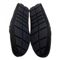Pre Owned Louis Vuitton Black Damier Infini Suede Loafers Size 43.5