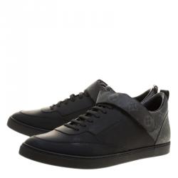Pre Owned Louis Vuitton Black Leather and Monogram Canvas Passenger Lace Up Sneakers Size 43