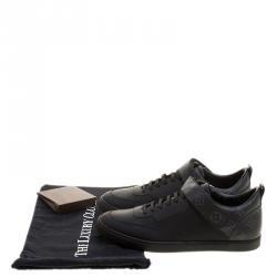 Pre Owned Louis Vuitton Black Leather and Monogram Canvas Passenger Lace Up Sneakers Size 43