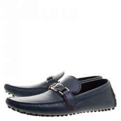 Pre Owned حذاء لوفرز لوي فيتون هوكنفيم جلد أزرق مقاس 43